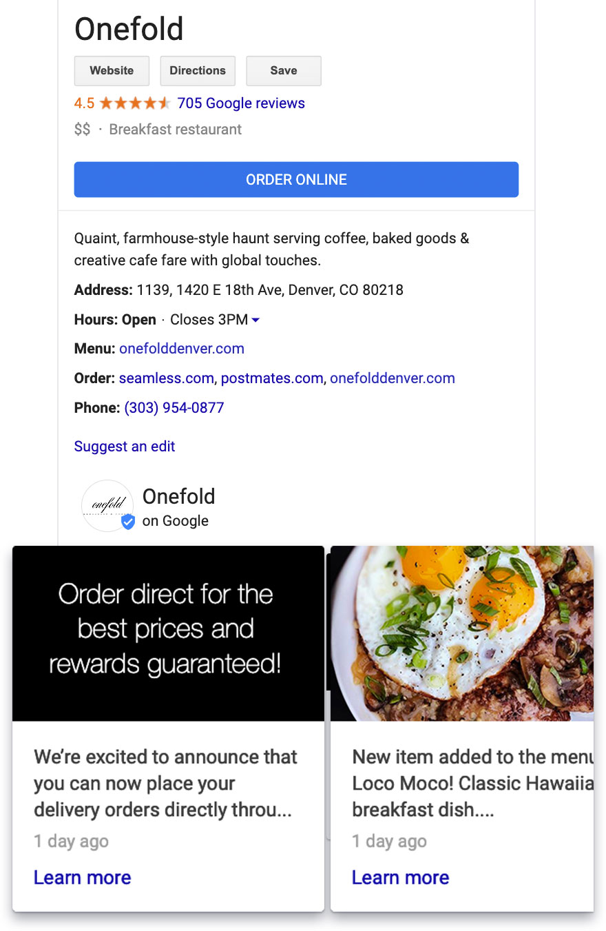 Google business posts for restaurants advertising direct online ordering