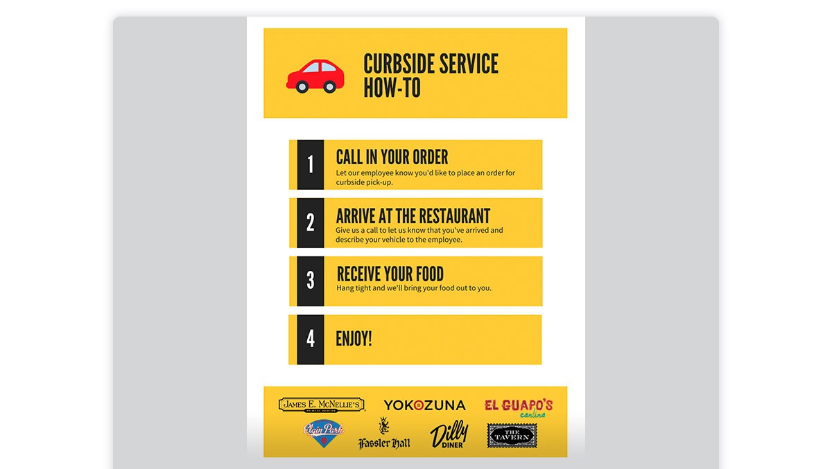 McNellie’s email showing curbside service instructions.