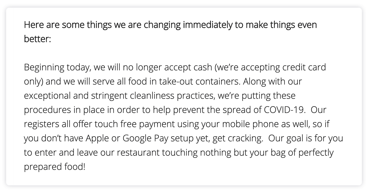 Modern Market email with information about new payment options.