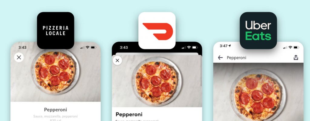 3 mobile app screens highlighting how similar apps are between restaurants and their third party delivery competitors